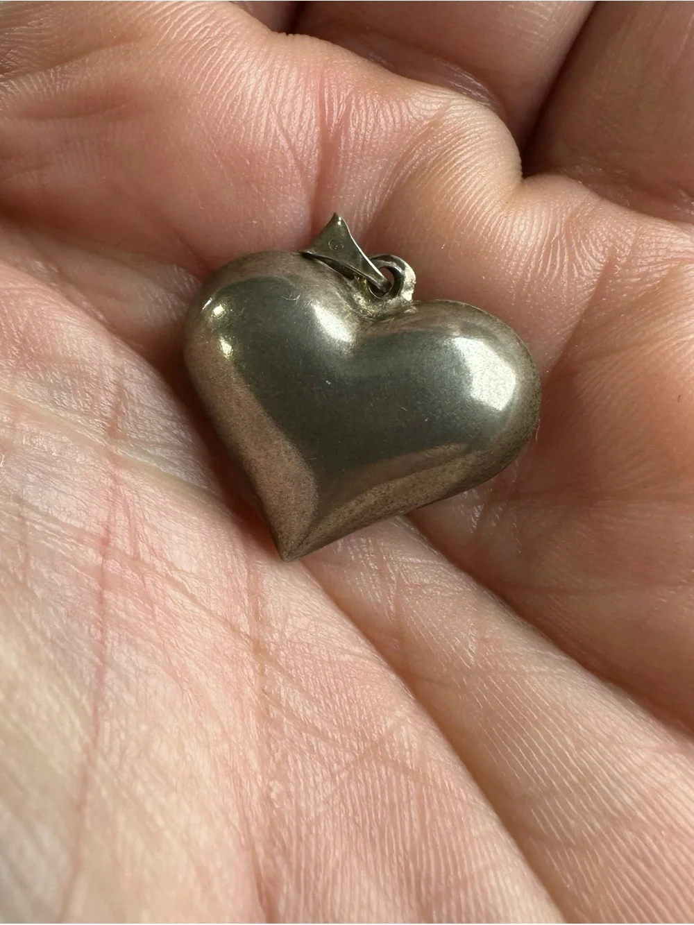 Vtg 925 Italy Sterling Silver Puffy Heart Pendant Large Hollow Charm 4 Necklace